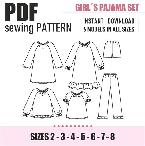 PDF Sewing Pattern | Girls Pajama | Pattern Pajama | Shirt | Pants ...