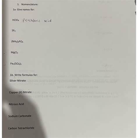 Solved Nomenclature:1a. ﻿Give names for:HClO4 ﻿Perchloric | Chegg.com