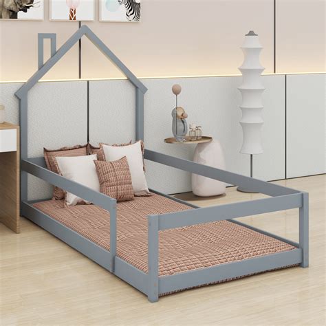 Ophelia & Co. Wood Bed With House-Shaped Headboard Floor Bed With ...