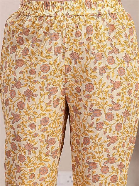 Yellow Pure Cotton A-Line Pleated Kurta Dupatta Pant Set – Yufta Store