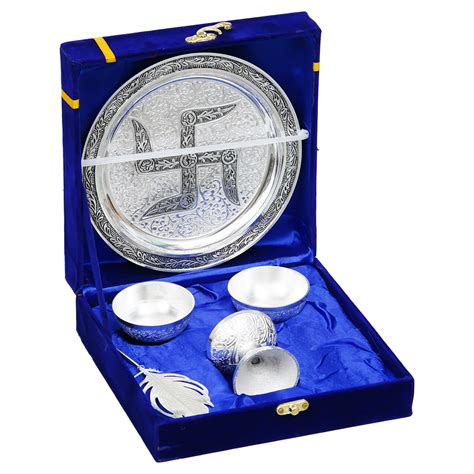 Webelkart Premium Silver Plated Swastik Pooja Thali Set with Velvet Bo ...