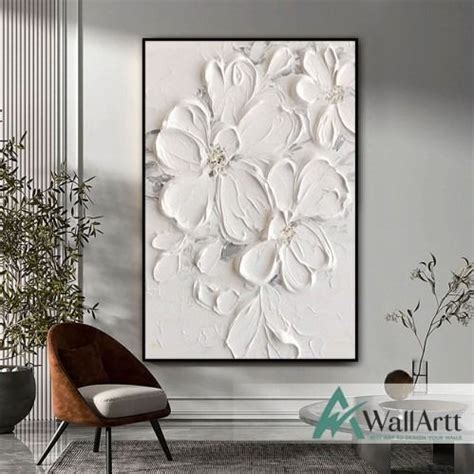 Embossed White Flowers 3d Heavy Textured Patial Oil Painting | Floral ...