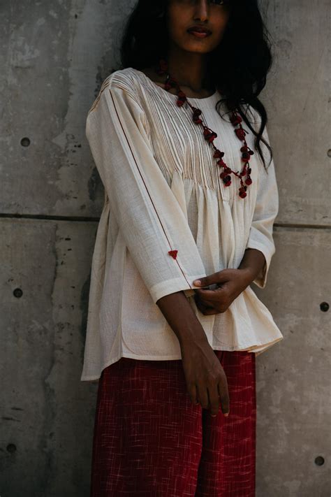 Buy Gloria Pintuck Top - Off-White Online - Ciceroni