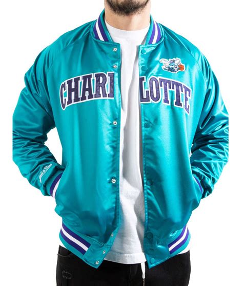 Bomber Lightweight Teal Satin Charlotte Hornets Jacket - Jackets Expert