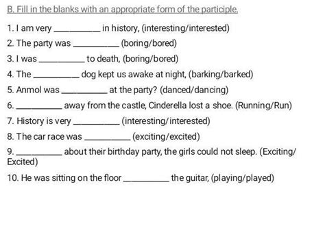 fill in the blanks with an appropriate form of the participle . 1. The ...