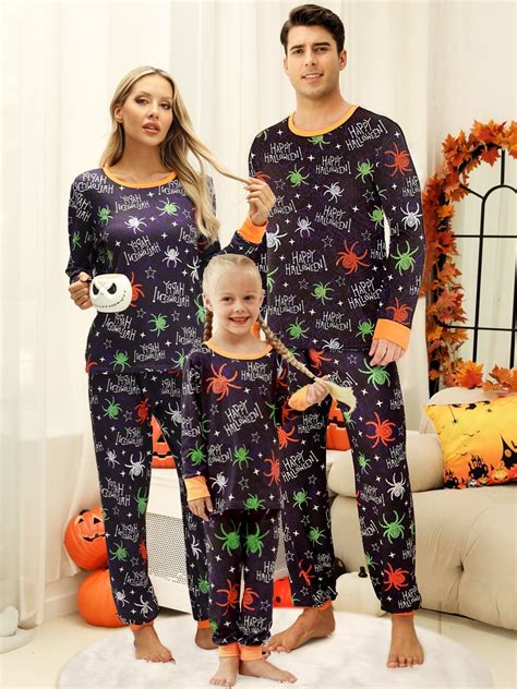 DAKIMOE Halloween Pajamas Family Matching Set Holiday Print Long Sleeve ...