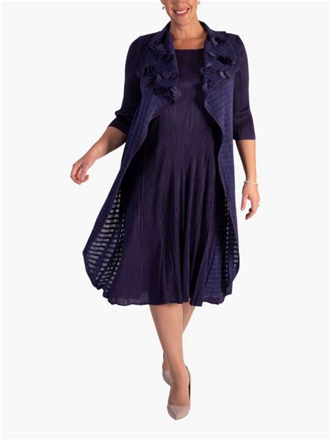 chesca Pleated Mock Jacket Dress, Grape, One Size