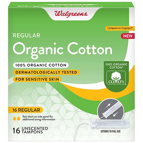 Walgreens Organic Cotton Plastic Applicator Tampon Unscented, Regular ...