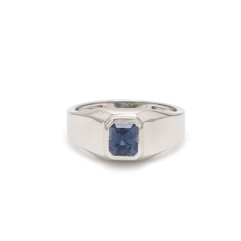 Jewelove™ Rings Men's Band only 1 Carat Approx Blue Sapphire Platinum ...