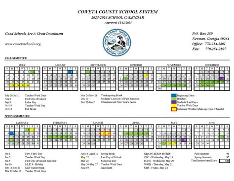 Coweta County Schools Calendar 2025-2026 in PDF - School Calendar Info