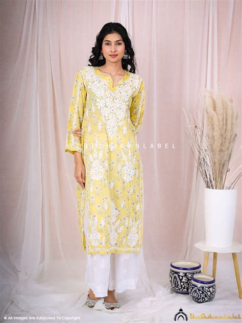 Yellow Chikankari Kurti | The Chikan Label