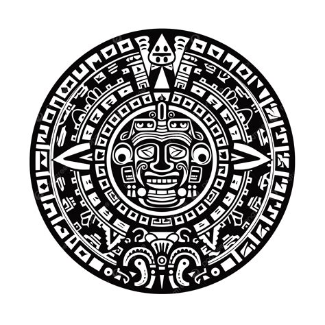 Circular Aztec Symbol With A Black Background Vector, A Simplistic ...