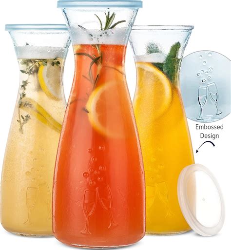 Amazon.com: PRESTIGE Mimosa Bar Glass Carafe With Lids - 27oz Glass ...
