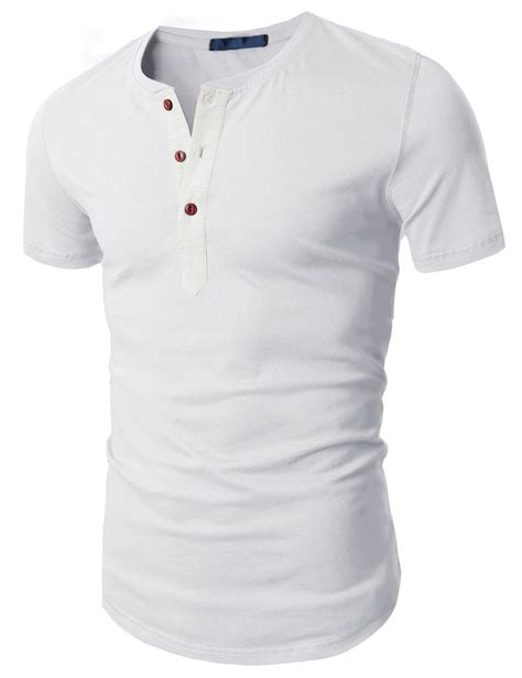 H2H Mens Casual Slim Fit Short Sleeve Henley T-Shirts White US L/Asia ...