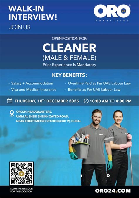 Walk-In Interview: Cleaner Jobs in Dubai | ORO24 Facilities - ITI Jobs ...