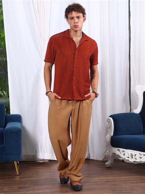 Rs. 854 | Campus Sutra men's Terracotta Brown Puffy-Textured Shirt ...