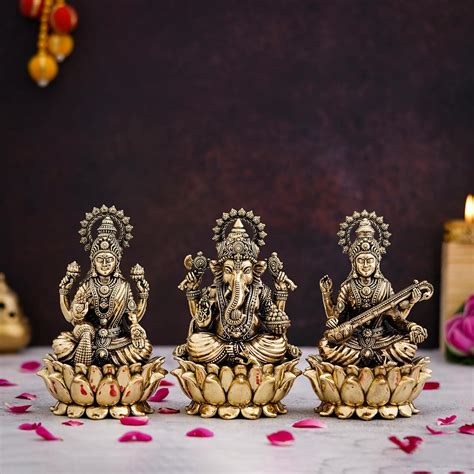 Buy Shyam Antique Creation 6 Inch Brass Maa Lakshmi Ganesh Saraswati ...