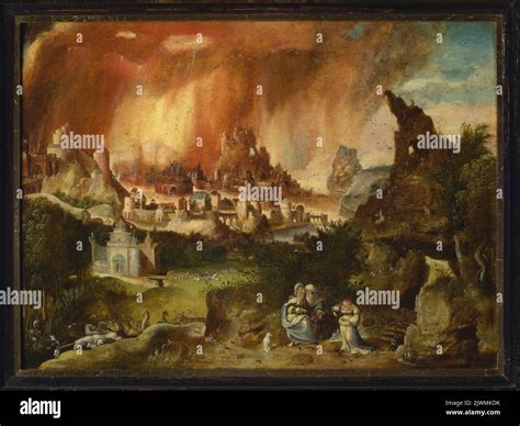 Fire of Sodom, Lot with his daughters (Genesis 19:30-35). Bles, Herri ...