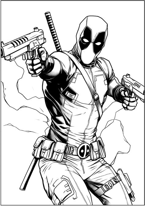 Deadpool in action - Book and Comic Coloring Pages