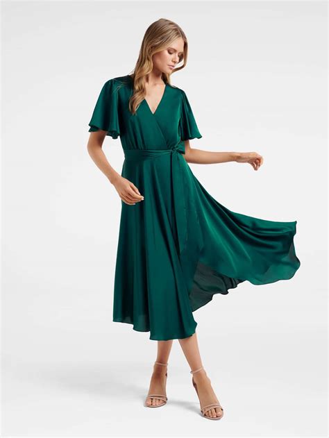 Buy Teal Mona Flutter Sleeve Midi Dress Online - Forever New