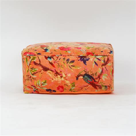 Birds of Paradise Velvet Square Ottoman / bean bag -Orange – The Teal ...
