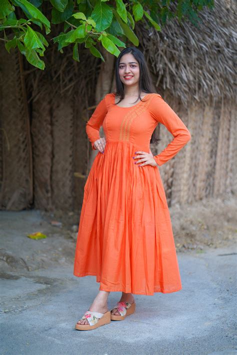 Orange Embroidery Mul cotton dress (Top) – YoshnasByEla