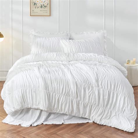 Amazon.com: Bonlino Queen Comforter Set White Bedding - Ruched ...