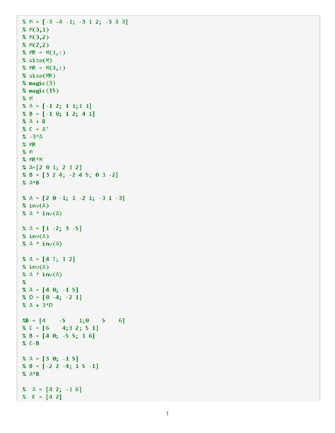 Tarea 1 Matrices - % M = [-3 -4 -1; -3 1 2; -3 3 3] % M(3,1) % M(3,2 ...
