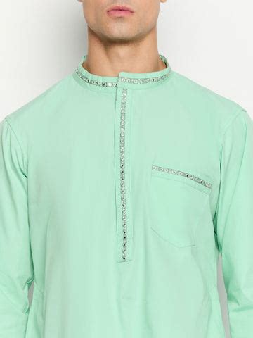 Sea Green Solid Embroidery Details Men's Kurta Pajama Set – Nabia