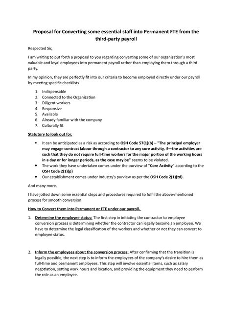 Proposal for FTE conversion of Third party workers - Proposal for ...