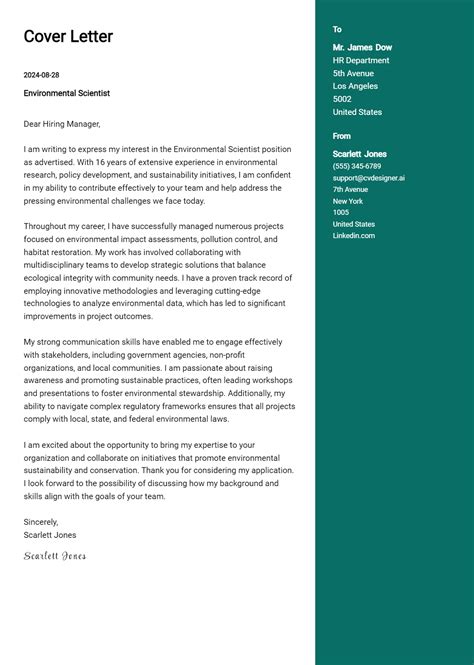 Environmental Science Cover Letter Examples 的图像结果