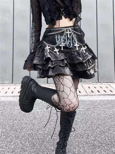 28.24US $ 46% OFF|Dark Gothic Cake Denim Short Skirt Subculture Rock A ...