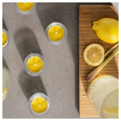 BLODHÄGG scented tealight, lemon & lemongrass/yellow, 3.5 hr - IKEA
