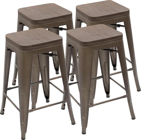Buy Devoko Metal Bar Stool 24'' Indoor Outdoor Stackable Barstools ...