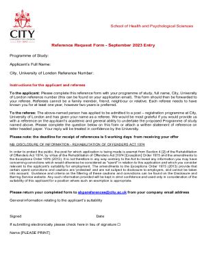 Fillable Online Reference Request Form - September 2023 Entry Fax Email ...
