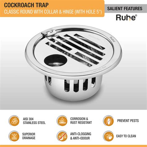 Classic Round 304-Grade Floor Drain with Collar, Hinge, Hole & Cockroa ...