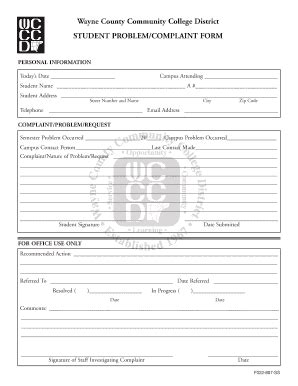 Wayne County Student Problem/Complaint Form - Blank Fillable Template ...