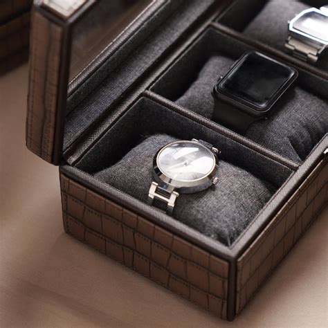 Shop Brown 3 Compartment Croco Texture Faux Leather Watch Box - at Best ...