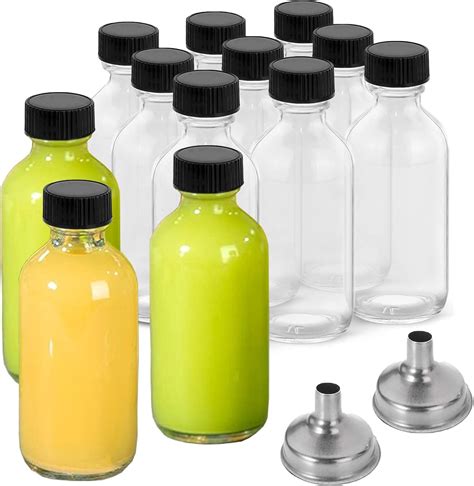 12 Pack Glass Bottles with Lids & 2 Funnels, 2 oz Glass Shot Jar, Small ...