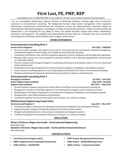 Environmental Consultant's Resume : r/Environmental_Careers