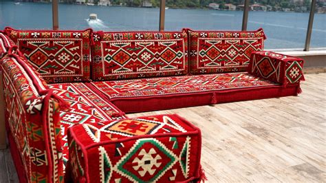 Red Turkish Floor Sofa, Corner Floor Seating, L Shaped Sofa Set, Orien ...