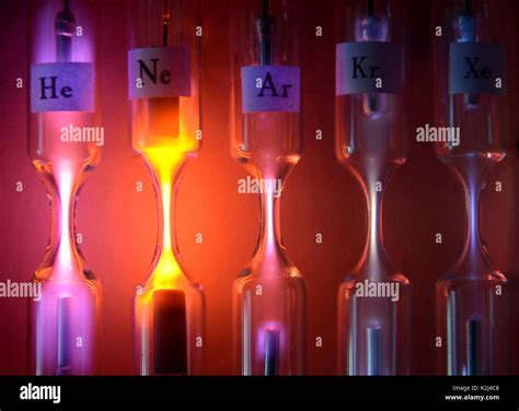Tubes with inert gases excited with high voltage. From left to right ...