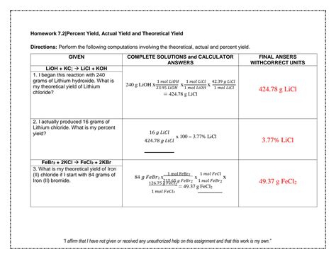 SOLUTION: Percent yield actual yield and theoretical yield - Studypool ...