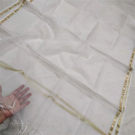 White Chota Border Organza Silk Banarasi Dupatta – Mohsin Textiles
