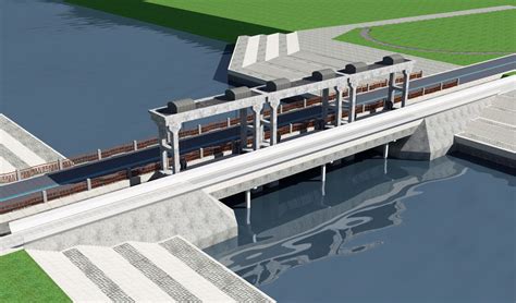 现代水坝 水库，水闸3d模型下载 - 草图大师模型