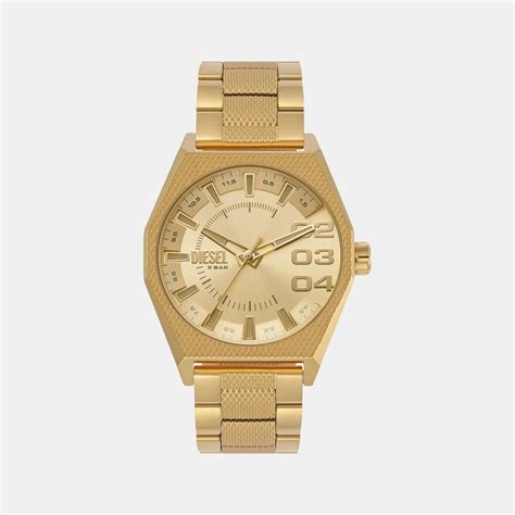 Diesel Scraper Men Quartz Gold Dial Analog Stainless Steel Watch DZ2173 ...