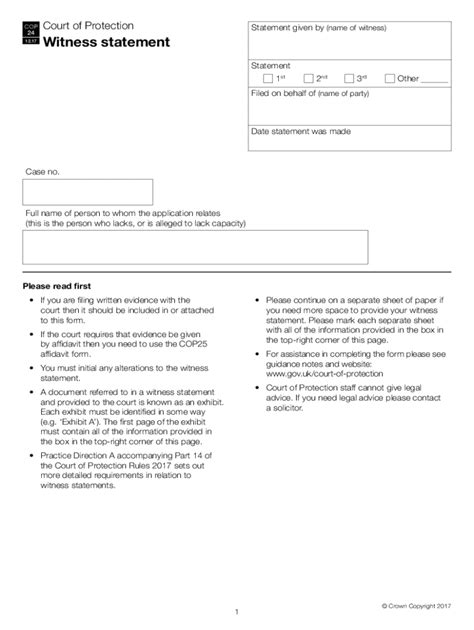 Court of Protection Witness Statement - Fill Out, Sign & Share Online ...