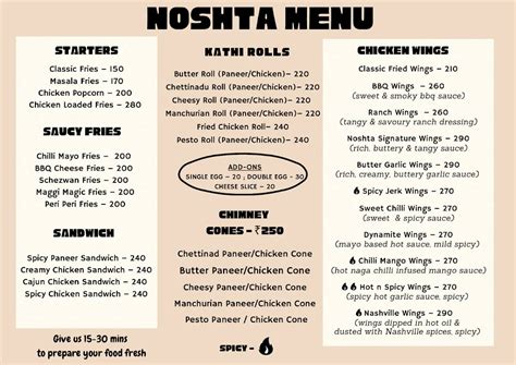 Menu at Noshta Cafe Nashville Burgers,Wings,Chimney Cones,Kathi Rolls ...