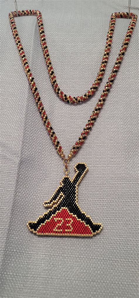 Michael Jordan Seed Bead Necklace | Bead work jewelry, Beadwork necklace, Beaded jewlery