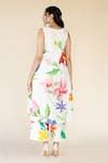 Buy Off White Muslin Round Neck Floral Hand Painted Asymmetric Dress ...